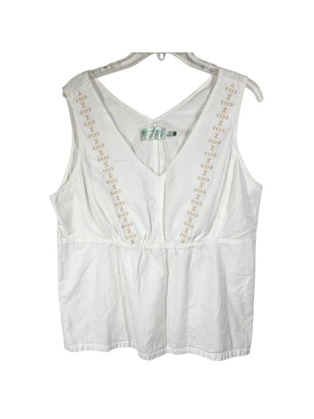 Aventura Top Womens XL White Organic Cotton Sleeveless Embroidered Boho Cottage